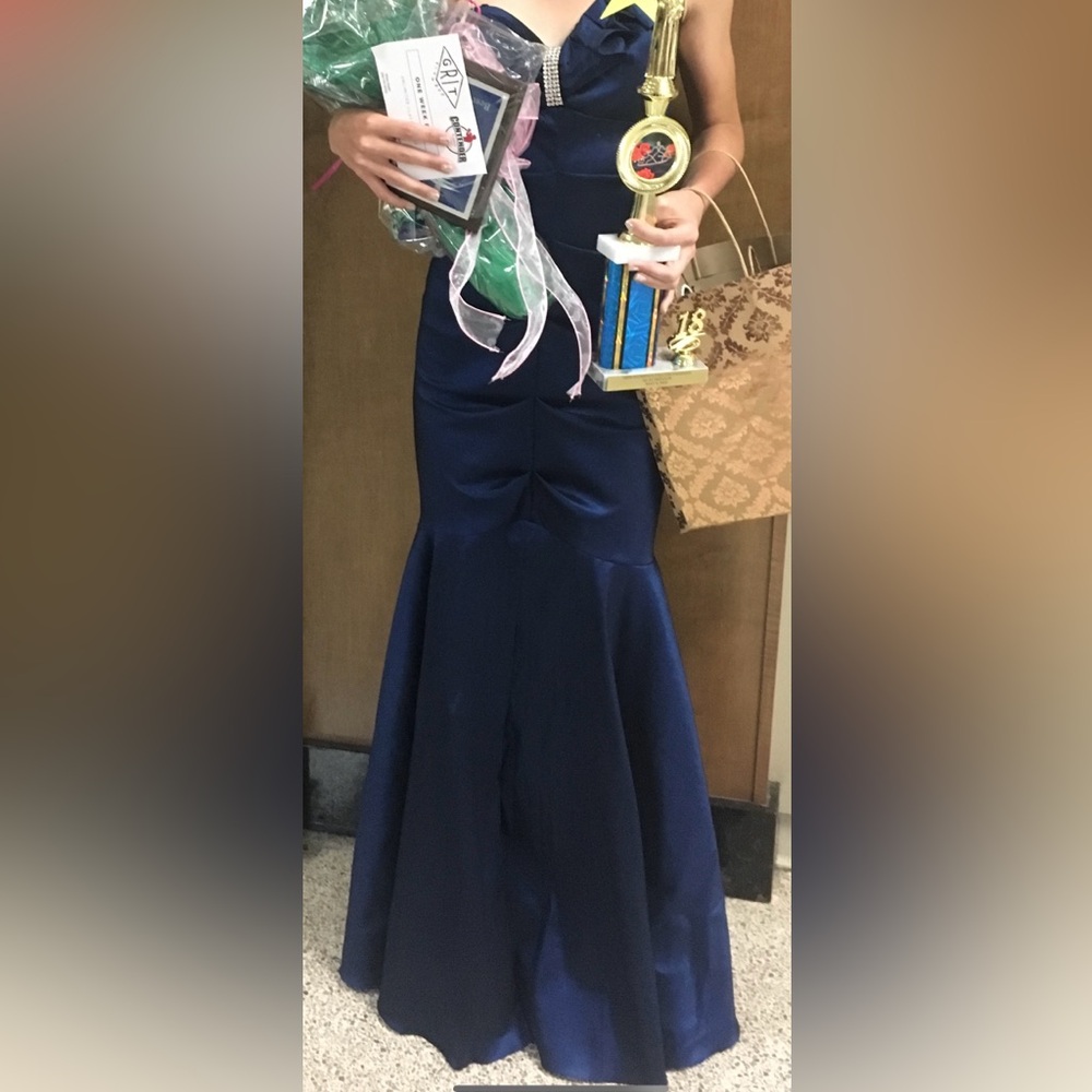 Size 3 blue one shoulder Blondie Nites by Stacy Skylar prom pageant dress